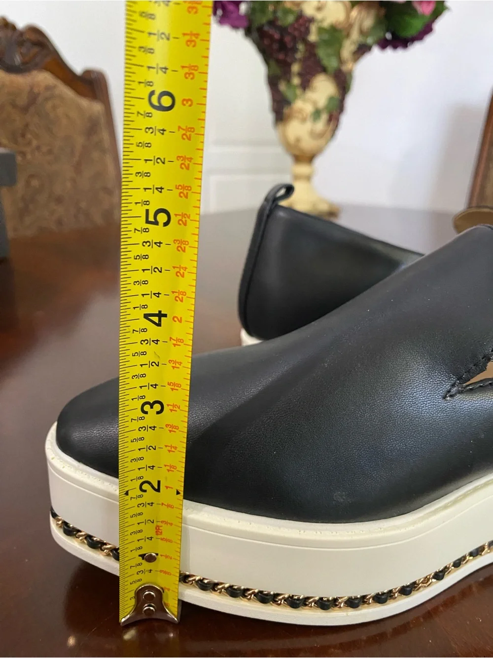 Black Slip-On Platform Sneakers with Chain Trim